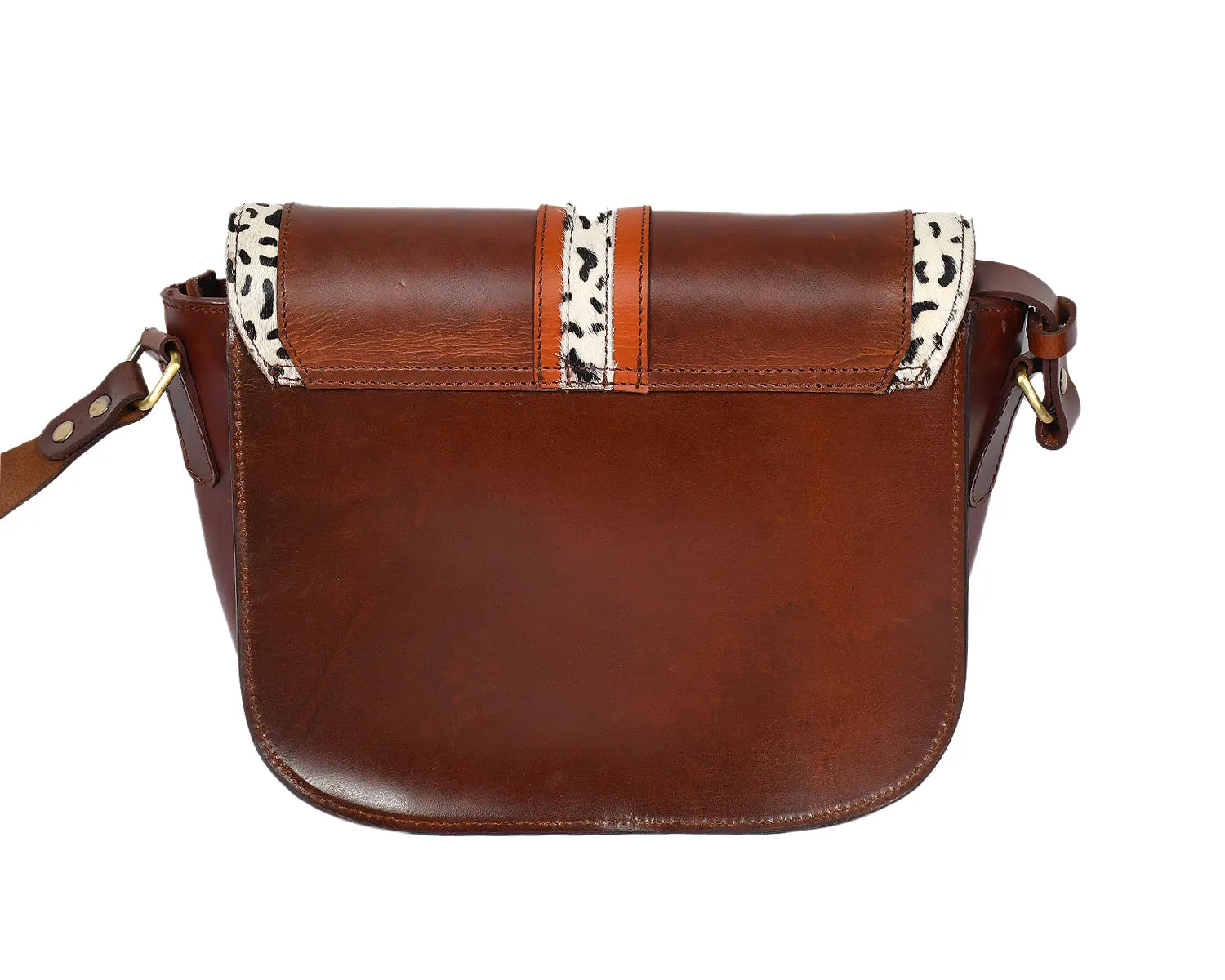 Wild Elegance: Brown Leather Sling Bag with Printed Hair-On. Art: BG-1174