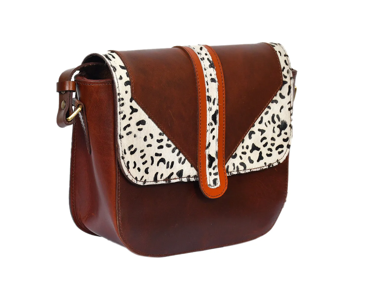 Wild Elegance: Brown Leather Sling Bag with Printed Hair-On. Art: BG-1174