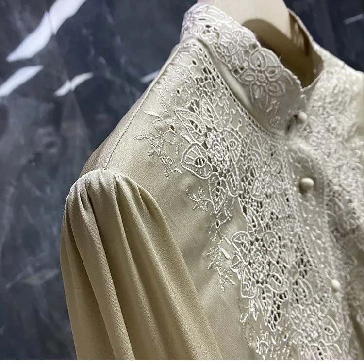 Women's Long Sleeve Shirt, Imitation Silk Shirt, Shirts & Blouses Embroidery Shirt, Fashion Summer Blouse, Spring Summer